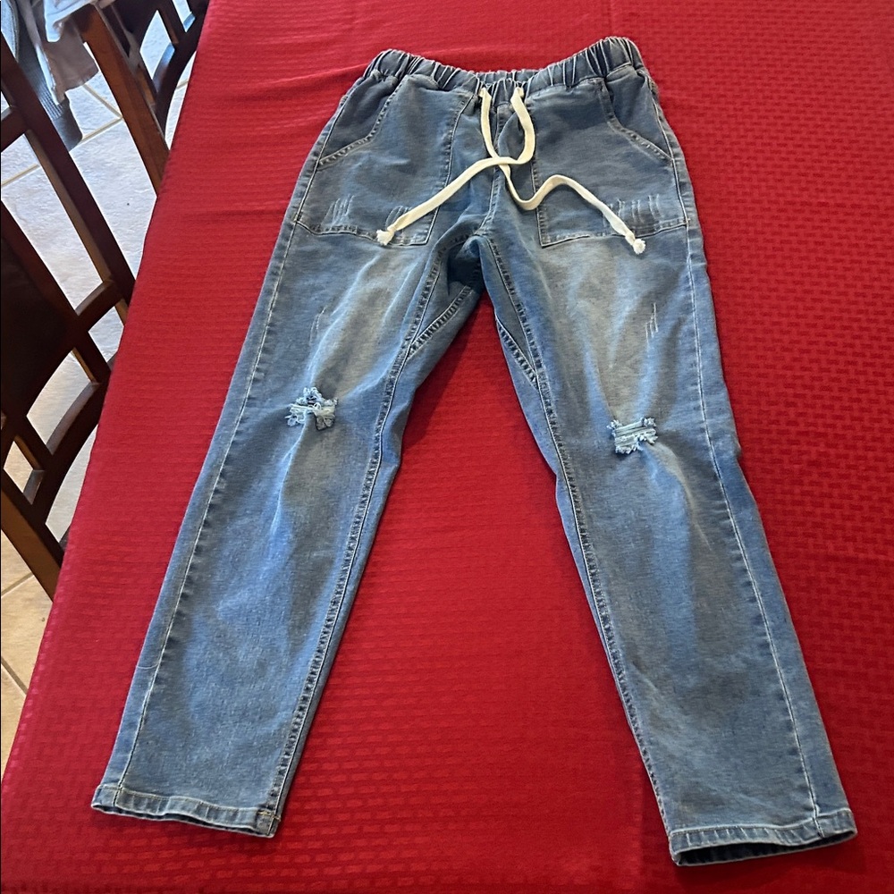 Blue Distressed Jogger Jeans